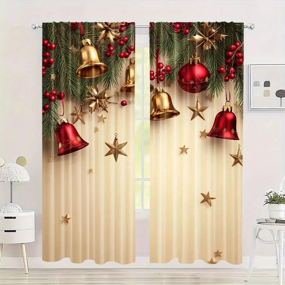 Christmas Bell Drapes Polyester Satin Artistic Classic Design Household Decoration for Livingroom Space and Bedchamber Windowpane Drapes