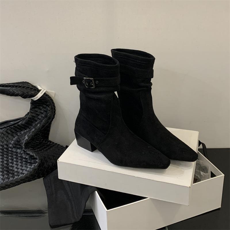 

Spring and Autumn 2025 New Fashion Versatile Summer with Skirt Thin Boots Women s Khaki Frosted Suede Short 35