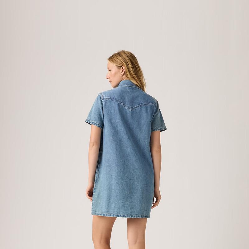 Levi's Vestido Camisa Casual de Mezclilla de Manga Corta Retro para Mujer