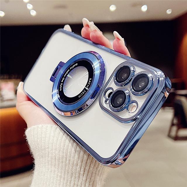 For iPhone 15 Pro Max Luxury Magsafe Magnetic Plating Frame Stand Phone Case For iPhone 11 12 13 14 15 16 Plus Protective Cover