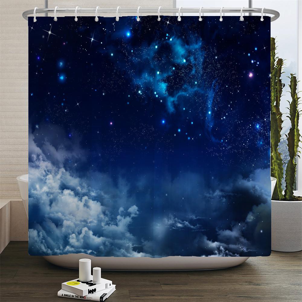 Full Moon Shower Curtain Ocean Landscape Starry Sky Waterproof Fabric Shower Curtains Bathroom Accessories Curtain With Hooks