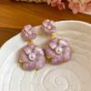 Purple Floral Dangle Earrings Pearl Ear Jewelry Elegant Camellia Flower Earrings  Female