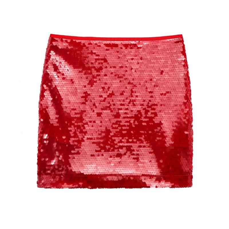 

Fall and Winter New Women s Clothing French Style Design Beads Decoration Easiest for Match Simple Sheath A- Line Short Mini Skirt Red M