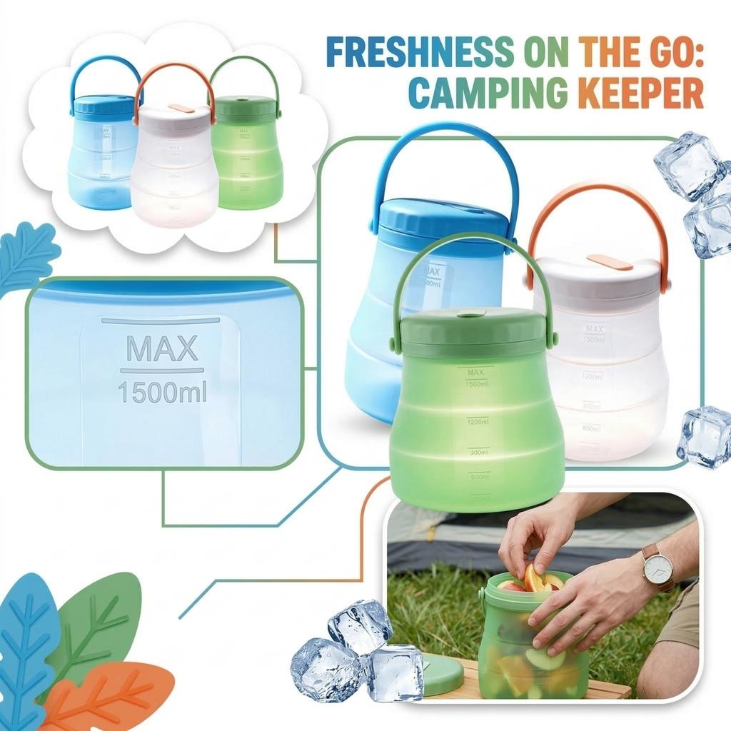 Camping ao Ar Livre Portátil Alimento Portátil Silicone Recipiente de Armazenamento de Alimentos Bebida Fria Balde de Gelo 1600ml