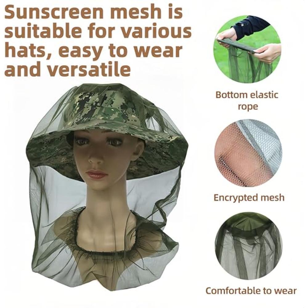 Outdoor Mosquito Head Net Hat Extra Large Fine Mesh Bug Proof Face Cover Camping Hiking Fishing Lightweight Reusable Protection