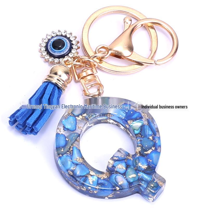 Cross-Border English Alphabet Resin Keychain with Gold Foil Demon Eye Pendant for Girls' Bags and Backpacks