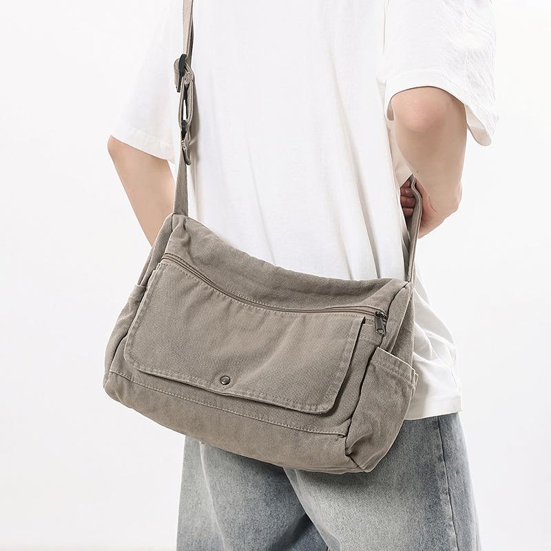 Crossbody Bag Canvas Bag Female College Student High School Student Simple Large Capacity Wind Solid Color Shoulder Bag Trendy Man