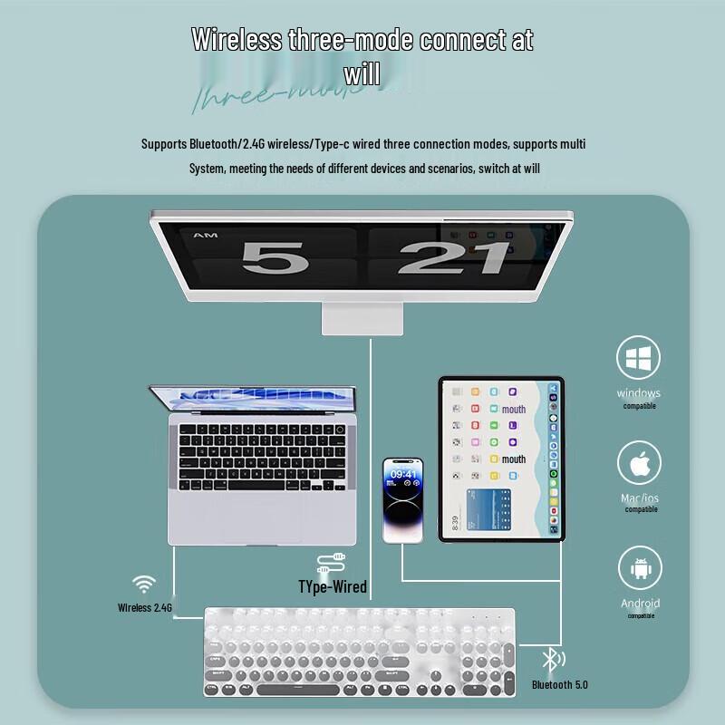 EWEADN V30 Retro Steampunk Tri-Mode Mechanical Keyboard