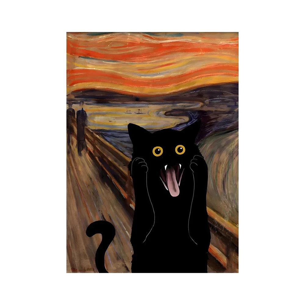 

Черный кот Ван Гог Подсолнухи Смешное искусство Матисс Моне Холст Живопись Постеры и Принты Настенные картины для декора гостиной 30x40cm