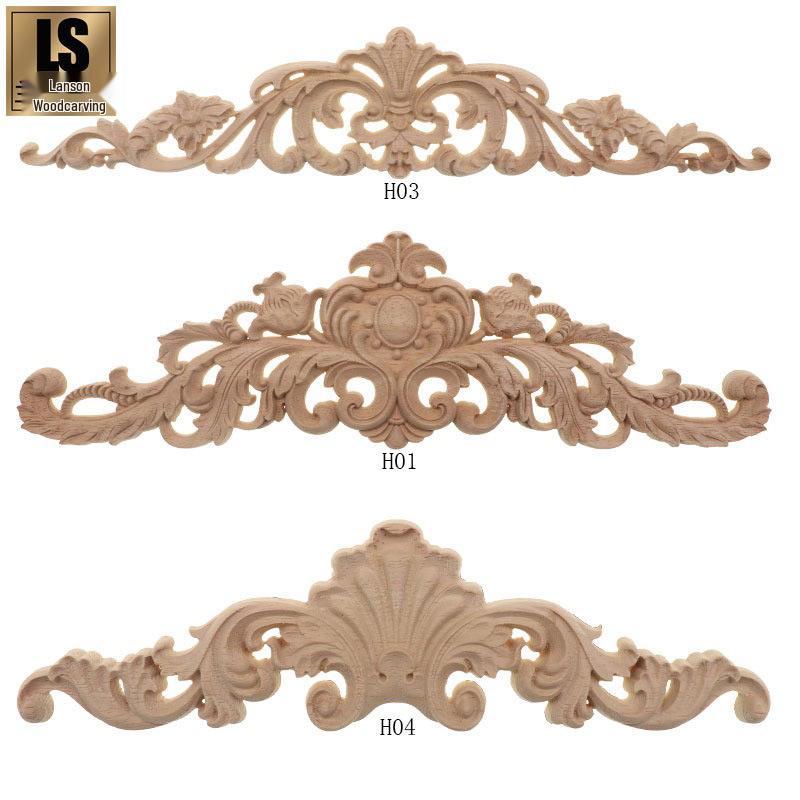 European Style Solid Wood Carved Flower Applique Headboard Wall Decoration