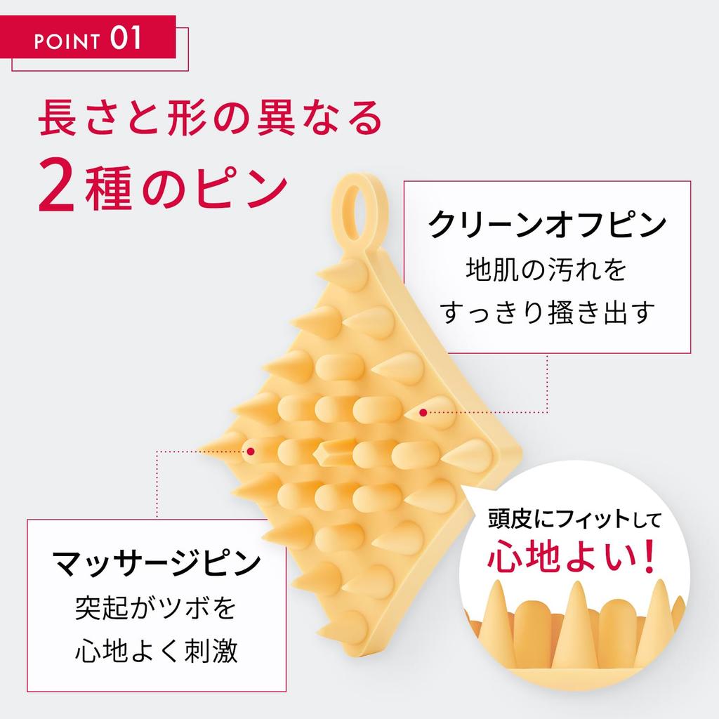 Astalift Scalp Focus Brush Scalp Massage Shampoo Brush and two types of pins for a comfortable Scalp Brush Hair Care (with S-hook stimulation)