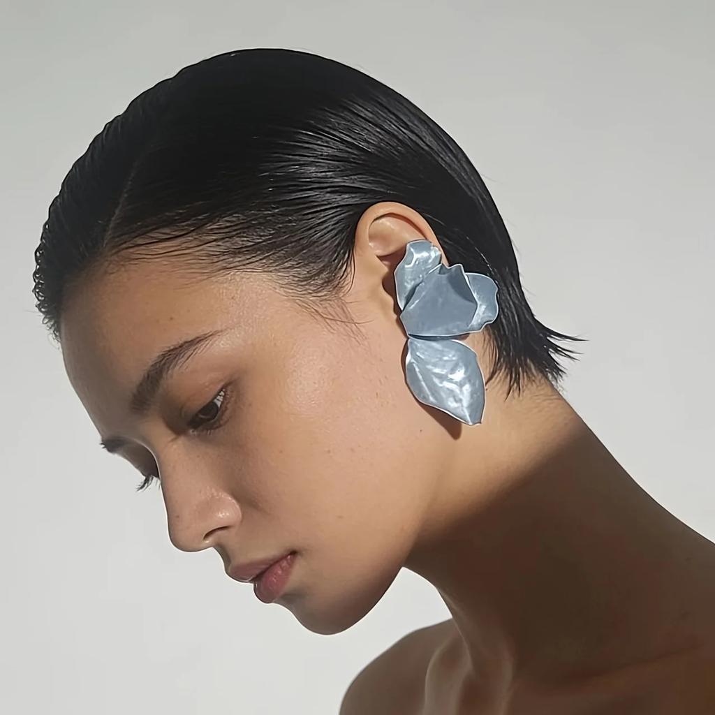 Oversized Irregular Petal Glazed Earrings, Vintage Style Multi-Color Elegant Ear Ornaments