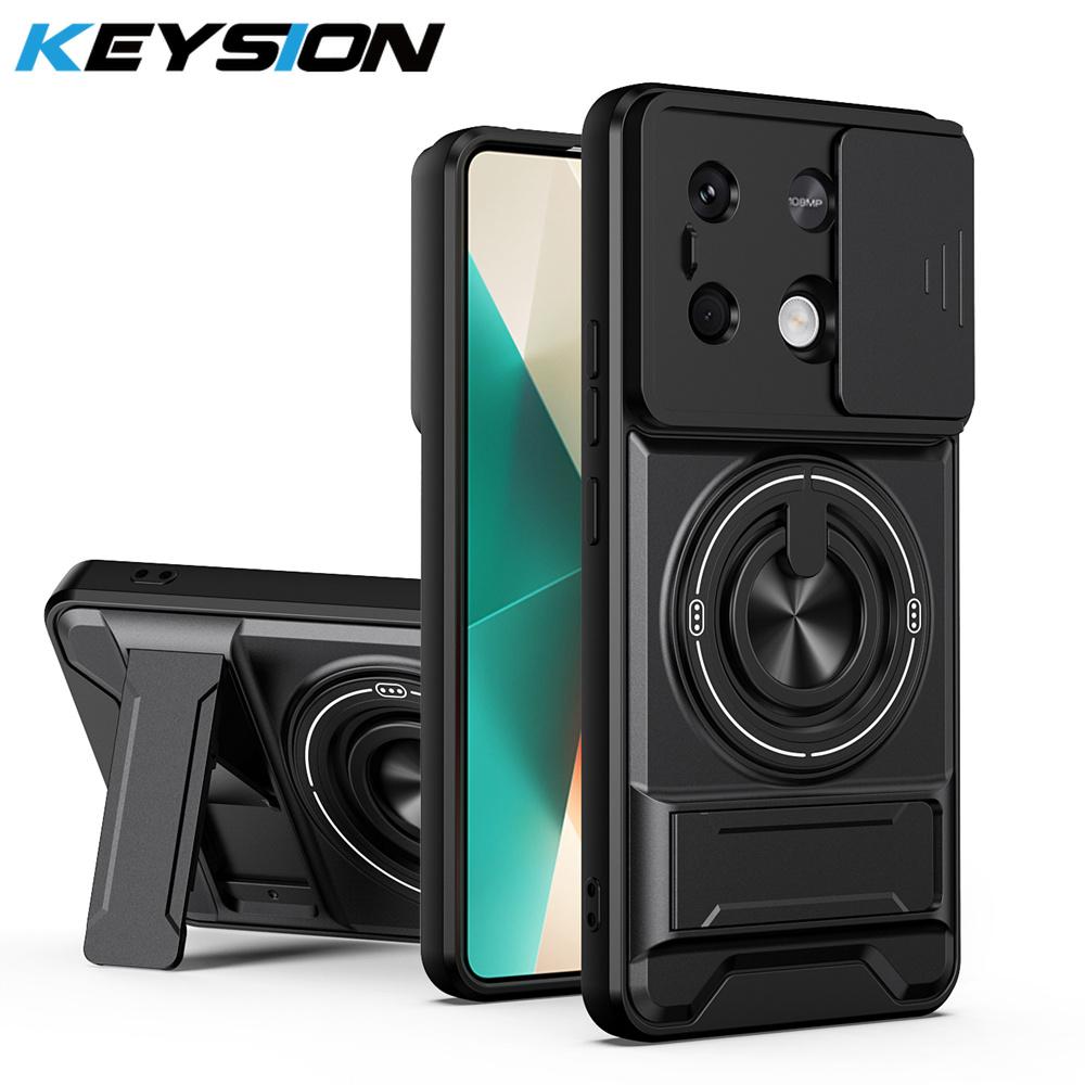 KEYSION Magnetic Phone Case for Xiaomi POCO X6 Pro 5G Slide Camera Lens Protection Upright Kickstand Ring Shockproof Back Cover