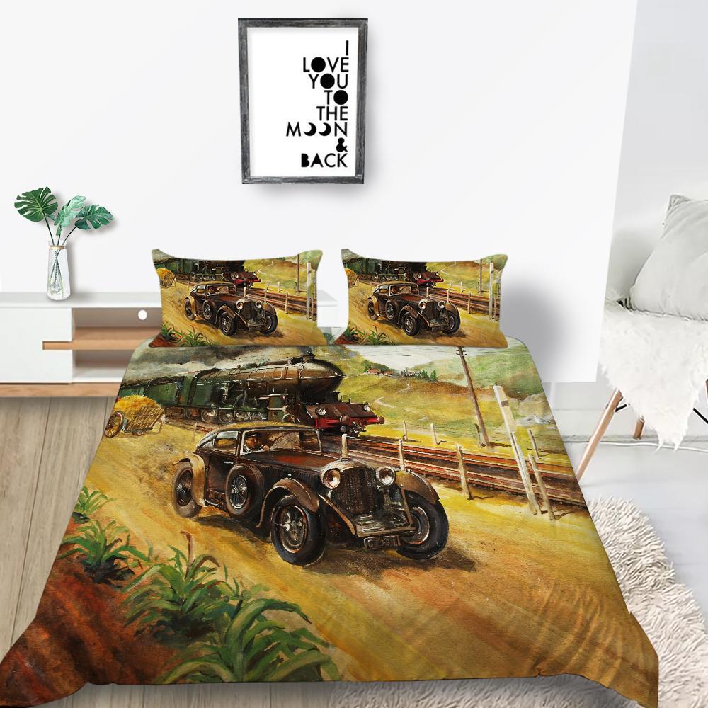 3D Industrial Style Bedding Set Car Printed Duvet Cover 2/3 Pieces AU180 * 210 Full Size Boy Room Soft Machine Washable Home Decoration