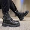 Męskie Czarne Skórzane Wysokie Motocyklowe Botki w Brytyjskim Stylu
