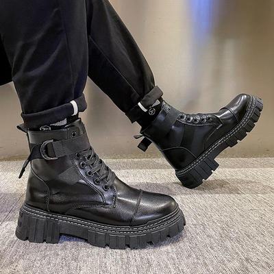 Botas de Motocicleta de Cuero Negro para Hombre de Caña Alta Estilo Británico