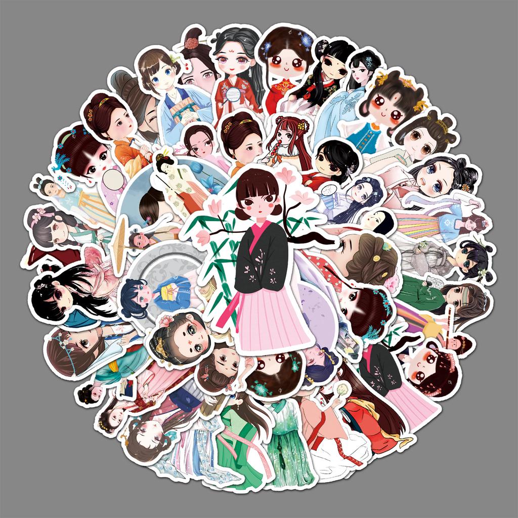 51 Kreskówkowa Urocza Dziewczynka Hanfu Styl Chiński Dekoracja DIY Walizka Guka Skateboard Samochód Wodoodporne Naklejki