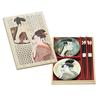 Yamakatsu Mino Touen "Sharaku Utamaro" Pair of Small Plates and Chopsticks, Gift Set. Plates 12x2cm Diameter, Chopsticks 23cm Diameter. Ukiyo-e ...