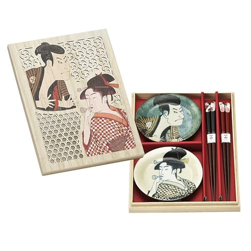 

Yamakatsu Mino Touen Sharaku Utamaro Pair of Small Plates and Chopsticks, Gift Set. Plates 12x2cm Diameter, Chopsticks 23cm Diameter. Ukiyo-e ...
