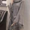 Women's Loose Sweater Outer Wear Fur Collar Batwing Sweater  Hand-woven Tassel Cloak Knit Shawl Autumn Winter