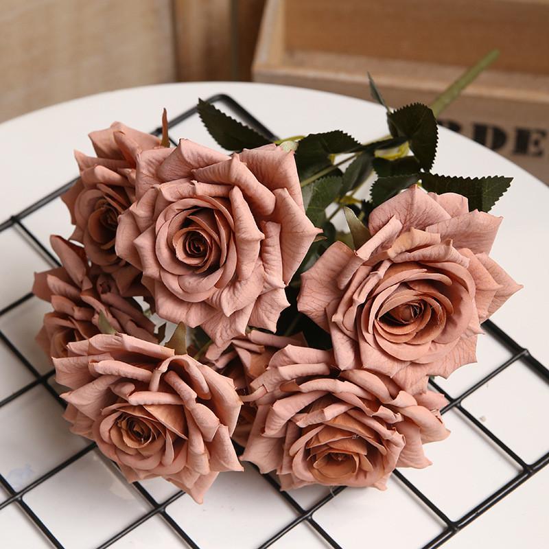 Artificial Rose Bouquet With Colored Silk Flower For Wedding And Home Decor