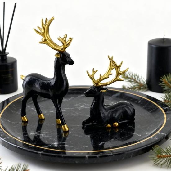 2/4Pcs Christmas Reindeer Statue Standing Sitting Elk Silhouette Figurine Deer Sculpture Home Office Desktop Decoration Ornament