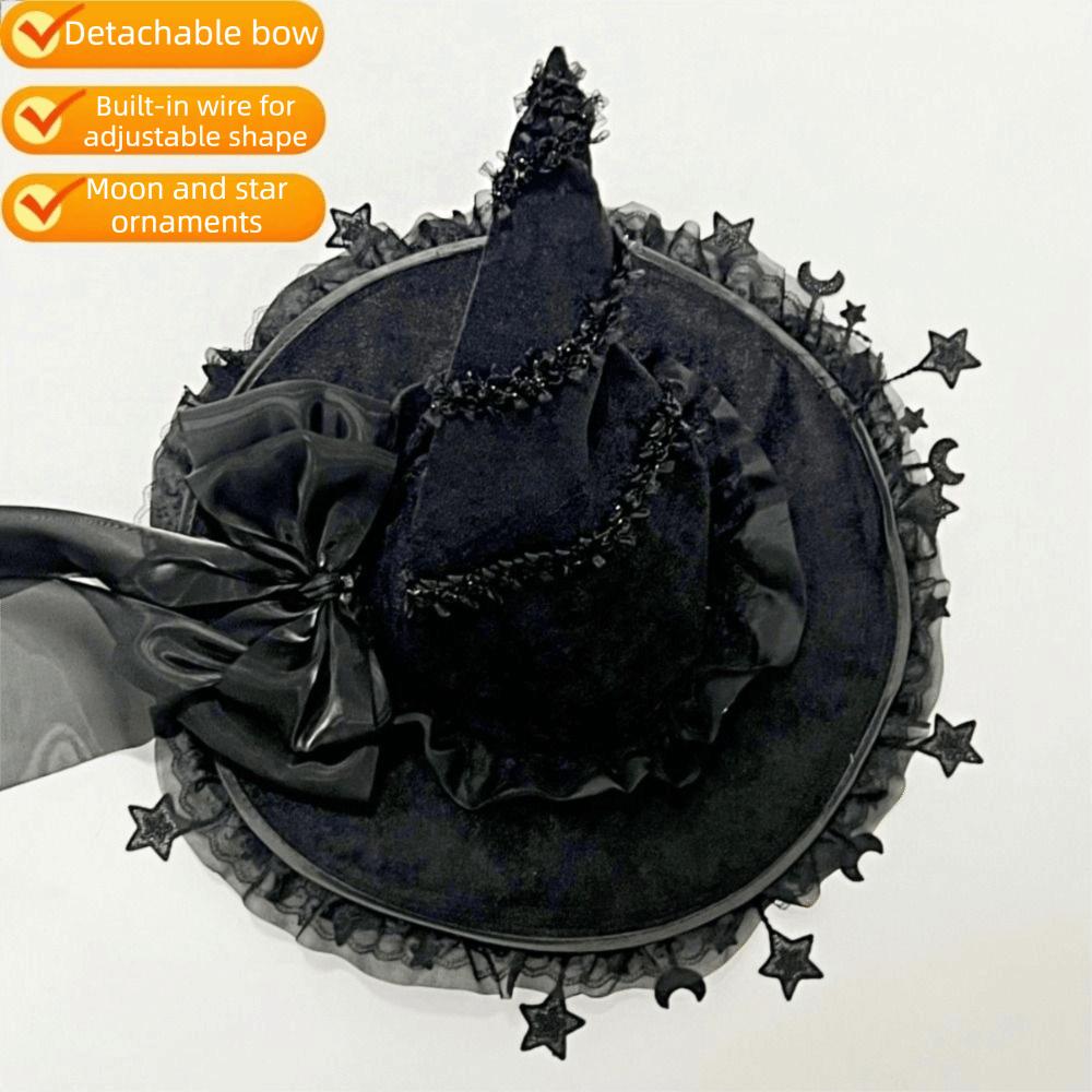 Lace Lolita Witch Hat Bow Ribbon Cosplay Accessories Party Headwear Wizard Cap Women's Costume