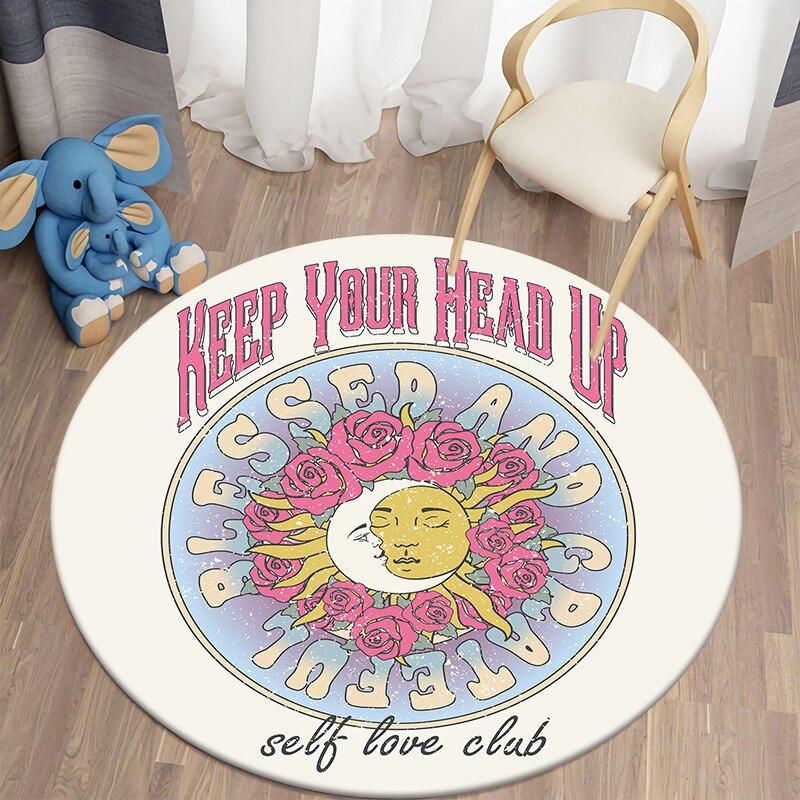 Black Cat Kawaii HD Printed Round Carpet for Living Room Rugs Camping Picnic Mats Flannel Anti-Slip Rug Yoga Mat Stranger Things