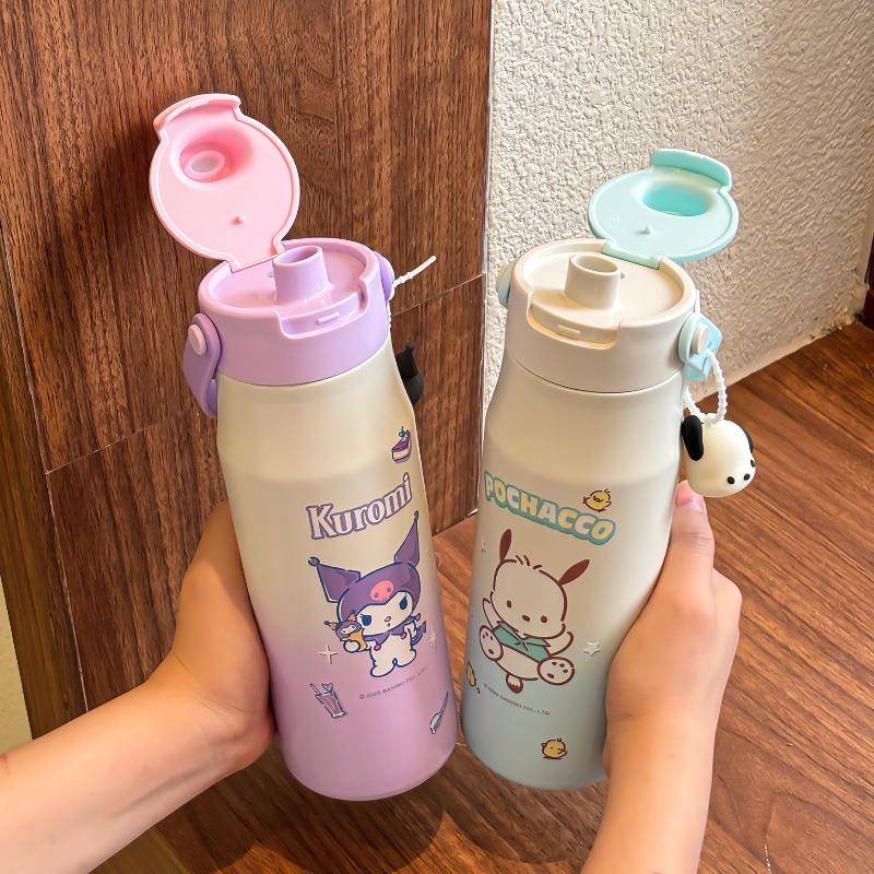 X&W Kuromi Insulated Thermos Cup New Large Capacity Portable Hand Strap Straw Water Bottle for Student Girls High Appearance