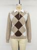 European & American Autumn Neutral Style Casual Diamond Jacquard Lapel Sweater for Women
