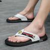 Men's Fashion Internet Celebrity Cowhide Flip-flops Toe Sandals Men's Shoes Flat-soled Beach Trendy Shoes