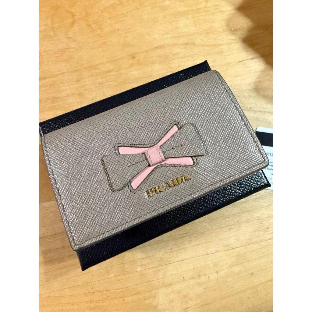 Used PRADA Card Case with Ribbon, Gray