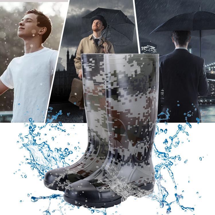 Water Shoes Thickened Rain Shoes Men's Tall Tube Camouflage Rain Boots Long Tube Rubber Shoes High Quality Waterproof