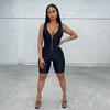 V Neck Zipper Bodycon Rompers Womens Jumpsuit Sleeveless Summer Sporty Workout Biker Shorts Playsui