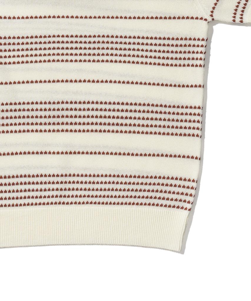 AECA Stripe Structure Collar Neck Half Knit-White/Brown