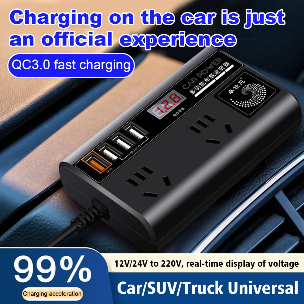 200W Car Inverter DC 12/24V To AC 220V Converter Outlets Adapter USB 4 Power Inverter Universal Y8B3