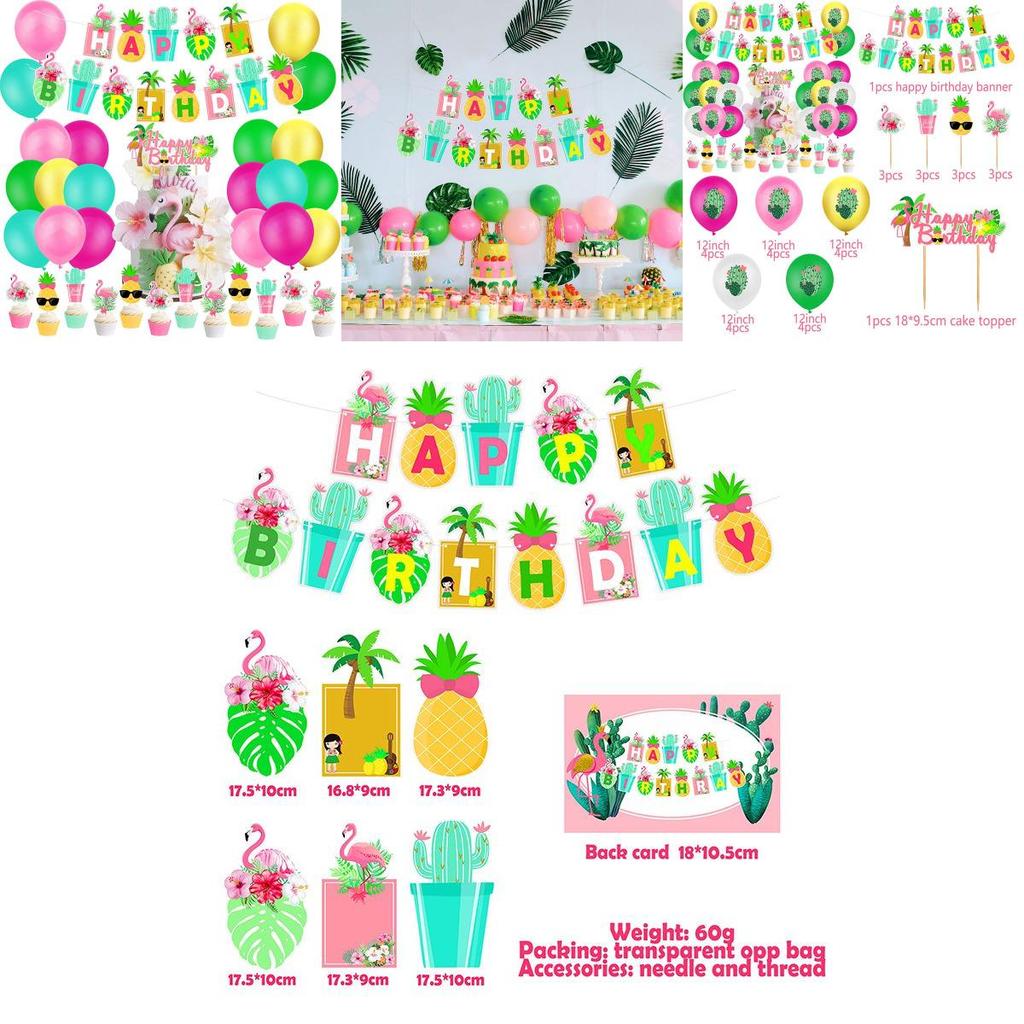 Vibrant Hawaiian Flamingo Cactus Pineapple Coconut Balloon Decoration For Festive Parties