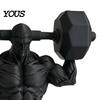 Fine 3D Printing Muscle Model Printed Man Figurine, Matte Black Realistic Iron-Lifting Shape Line Sculpture with Stable Base, Gym Decor