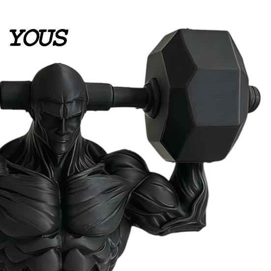 Fine 3D Printing Muscle Model Printed Man Figurine, Matte Black Realistic Iron-Lifting Shape Line Sculpture with Stable Base, Gym Decor