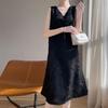 Silk Satin Women's V-neck Sleeveless Cut-out Midi Dress - Summer 2025 Collection