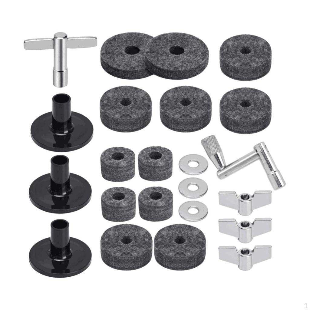 23 Delar Cymbalers Ersättningstillbehör, Hi-hat Filtbrickor med Basvingmuttrar Stöd