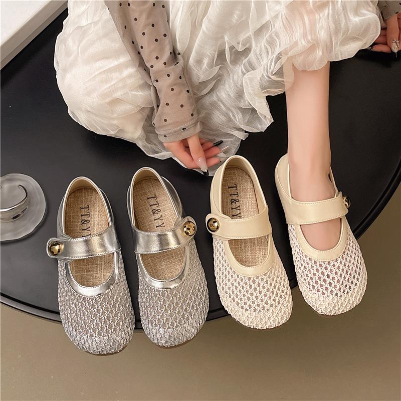 Mesh hollow single shoes women's summer new temperament shallow mouth flat sole single shoes fishing net shoes