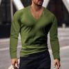 Men's Summer Long Sleeve Top Sun Protection Base Shirt Men's Large V-neck Solid Color Large Size Casual T-shirt Men