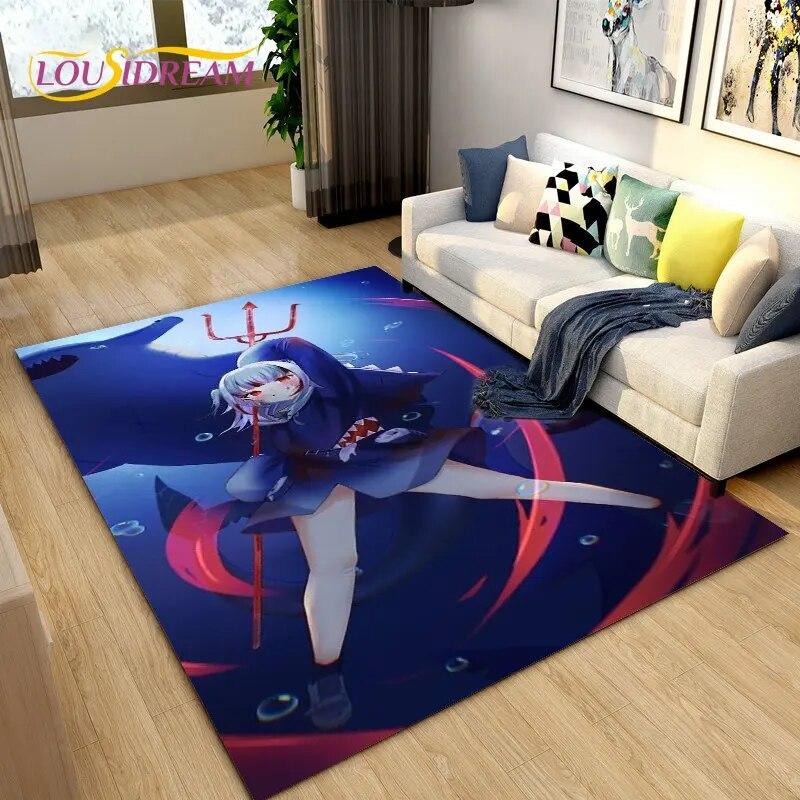 Cute Anime Gawr Gura Hololive Shark Area Rug,Carpet Rug for Living Room Bedroom Sofa Doormat Decoration, Kids Non-slip Floor Mat