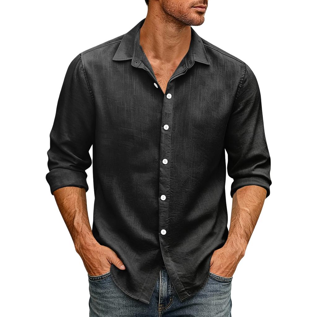 Men's Loose Fit Long Sleeve Button Down Shirt Vintage Casual Versatile Breathable Top for Commute Outdoor Daily Wear