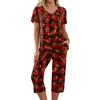 Women's Casual Christmas Print Two Piece Athletic Set Short Sleeve Top and Pants