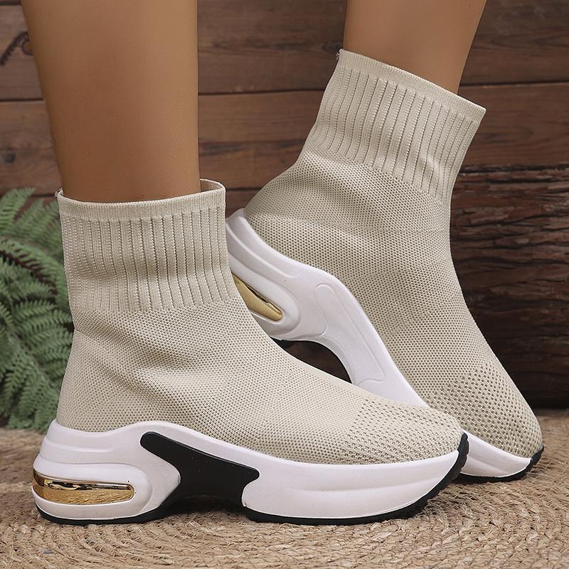 

Мода 2025 Вязаные ботильоны на толстой подошве Женские Удобные Дышащие Туфли-носки на платформе Женские Большого размера Клинья Короткие ботильоны Mujer 35 бежевый