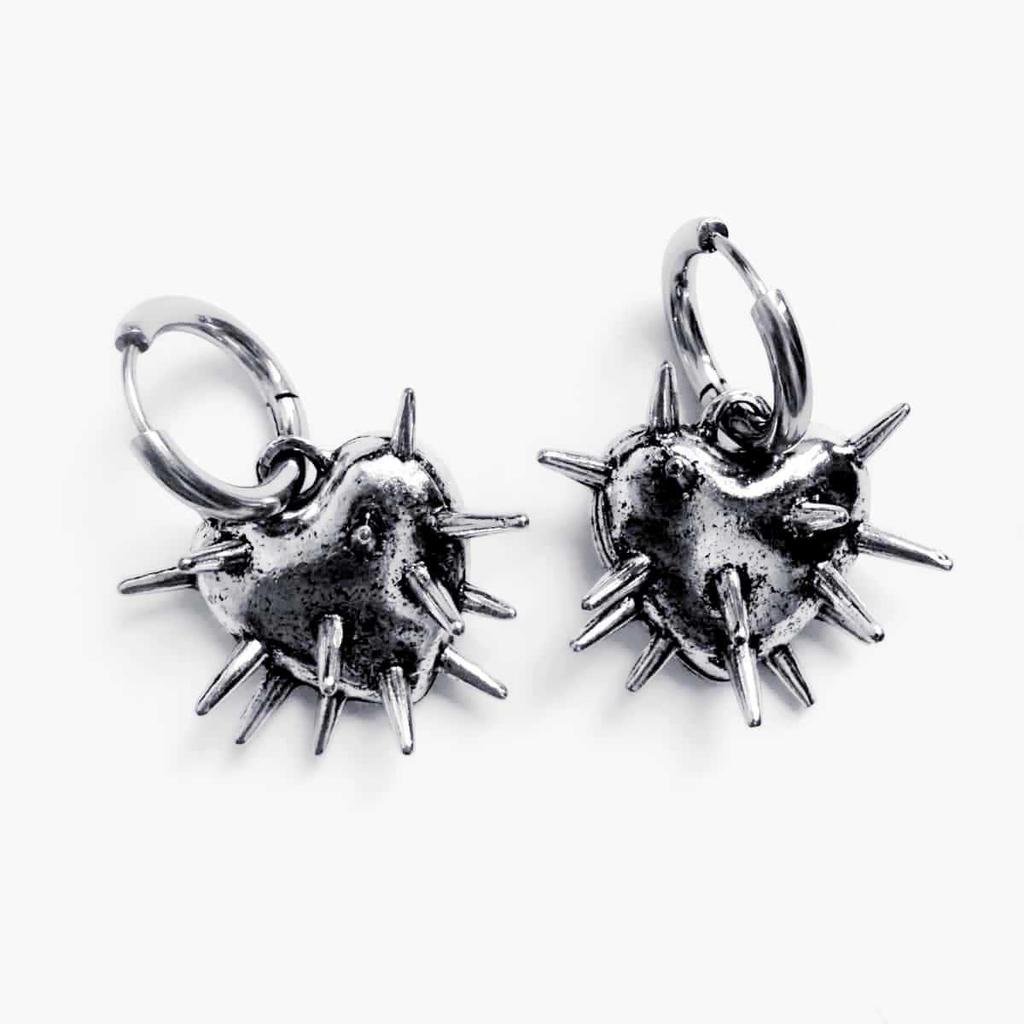 Dark Gothic Spike Heart Earrings - European & American Cold Style