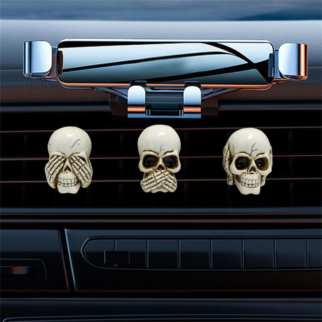 3Pcs/Set Resin Skulls Mini Skull Figures Car Fragrance Clip for Gift and Home Decor