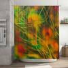 Bright Abstract Shower Curtain Green Yellow Red Gold Black Striped Pattern Watercolor Style Bathroom Decor